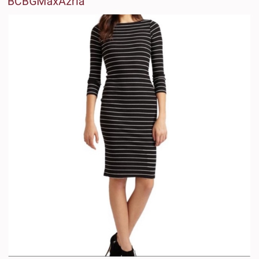 BCBGMAXAZRIA fitted black striped dress